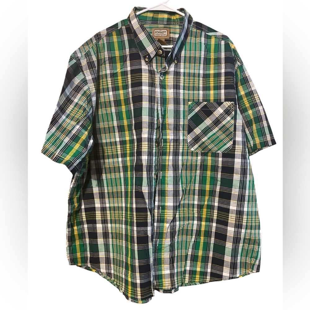 CE Schmidt Work Wear Short-Sleeve Plaid Button-Up Shirt in Green/Black - Picture 2 of 7